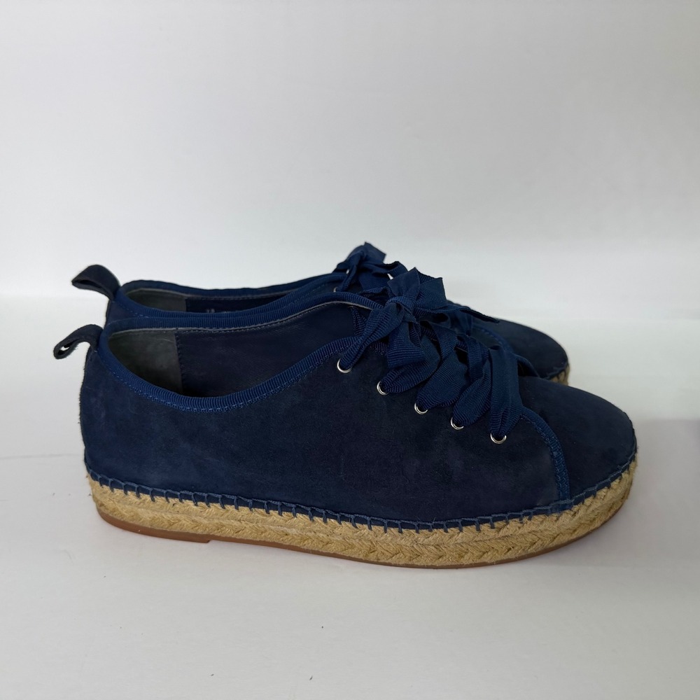 Brooks Brothers Navy Blue Suede Espadrille Sneakers Lace Up Flats Women 7.5